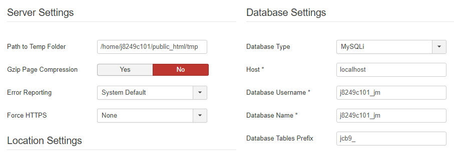 thông tin database settings