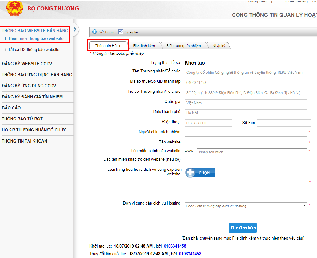 Form thông báo website với Bộ công thương-Hướng dẫn bởi WCT Digital
