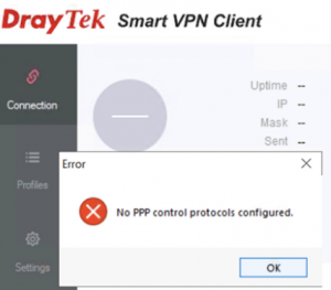 Draytek Smart VPN no ppp control protocols configured