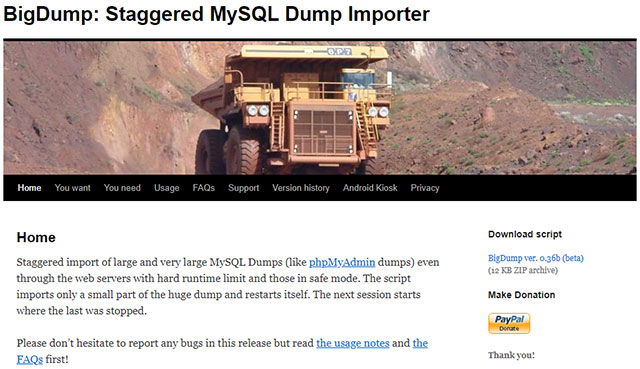 Hướng dẫn sử dụng BigDump import Database MySQL dung lượng lớn