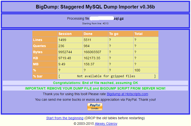 Hướng dẫn sử dụng BigDump import Database MySQL dung lượng lớn