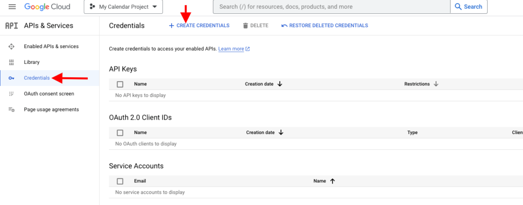 Creating a Google Calendar API Key
