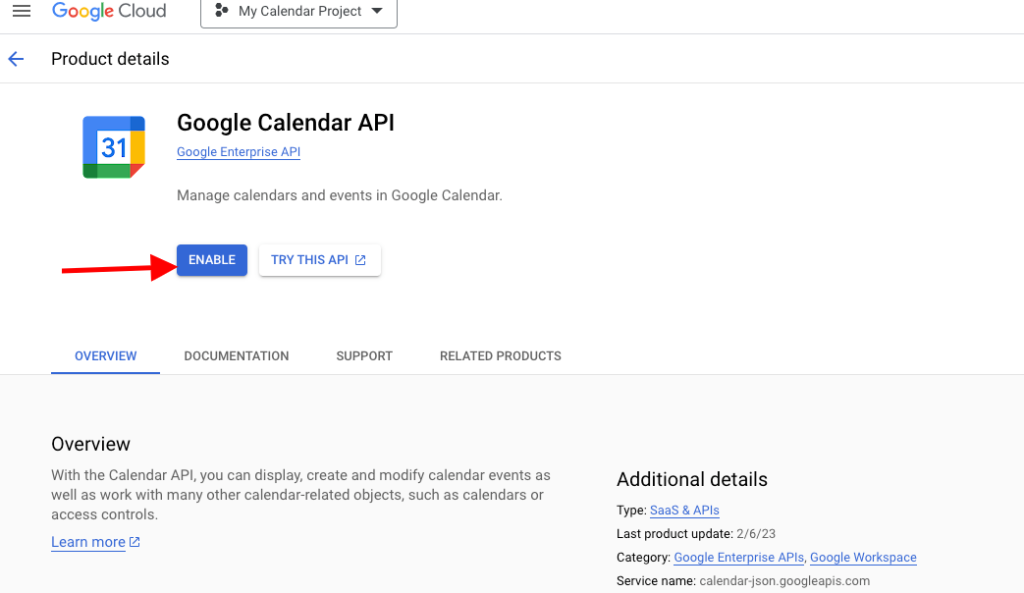 Creating a Google Calendar API Key